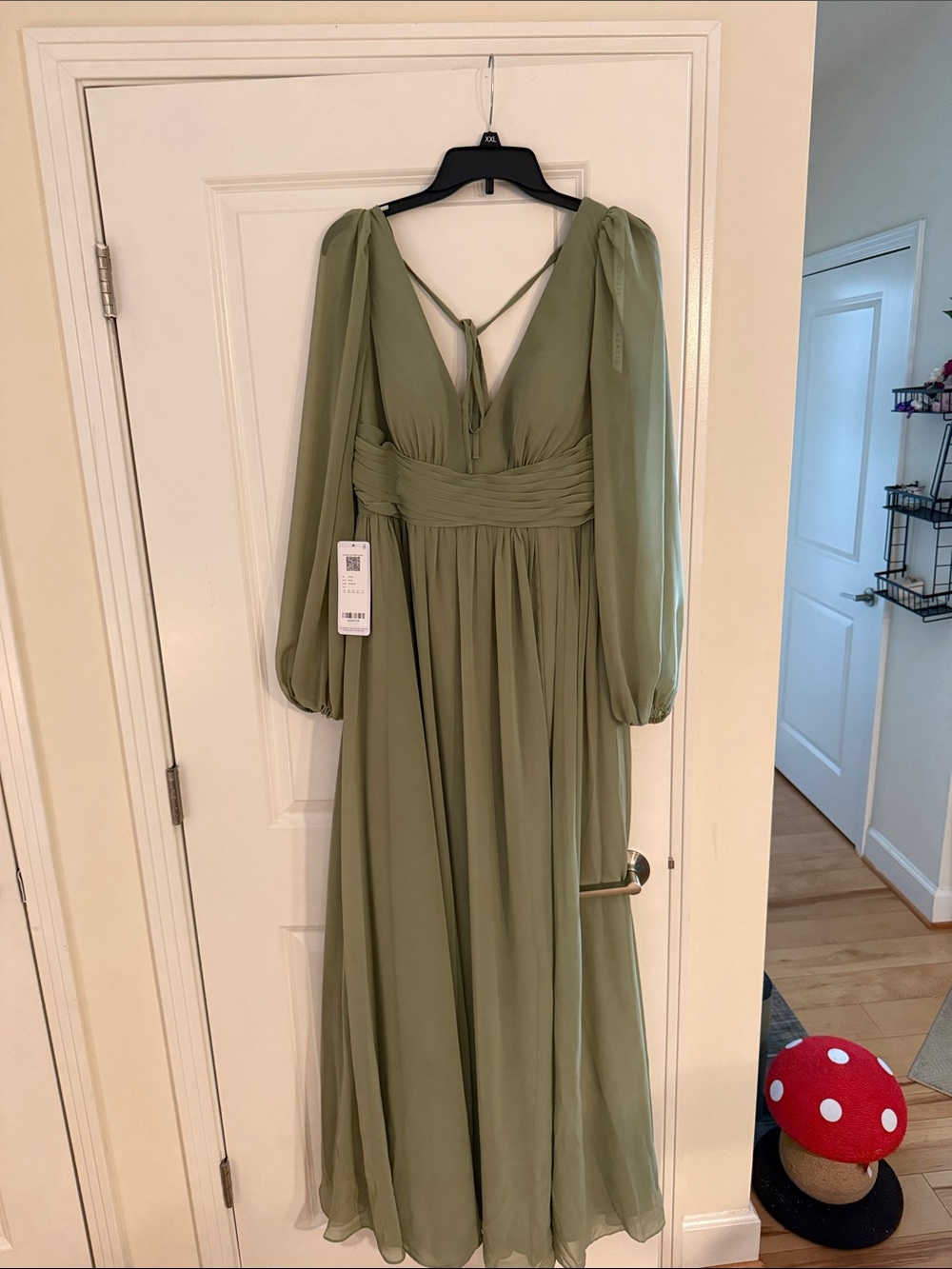 Azazie Pistachio Green Long Sleeve Chiffon Maxi Dress